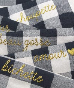Serviette brodée – Vichy noir